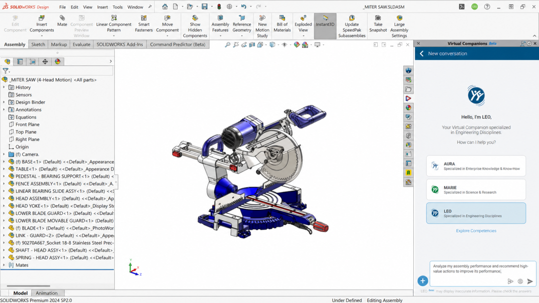 SOLIDWORKS AI 到底能为装配设计带来什么？一文看懂 LEO 虚拟助手